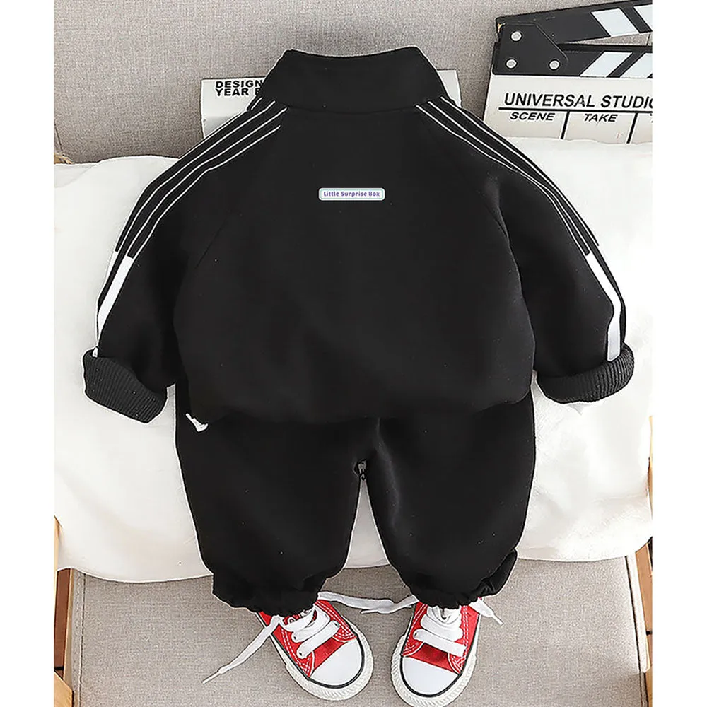 Black Letter B Monogram 3 Pcs Track Suit Set For Toddlers And Kids