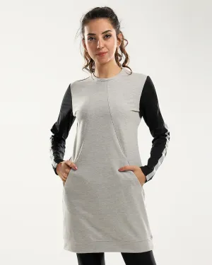 Black Sleeves Slip On Heather Grey Bi-Tone Long Sweatshirt