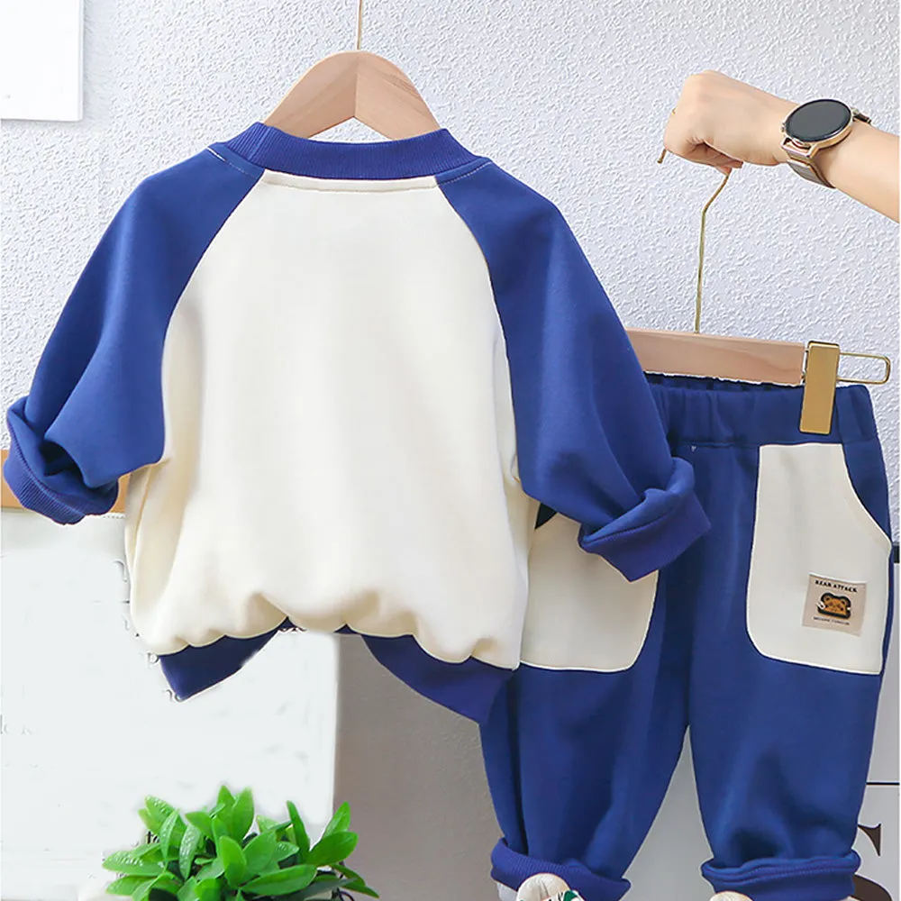 Blue 3D Monkey Face 2Pcs Track Suit Set For Winter And All Season Wear