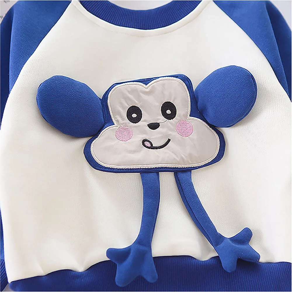 Blue 3D Monkey Face 2Pcs Track Suit Set For Winter And All Season Wear