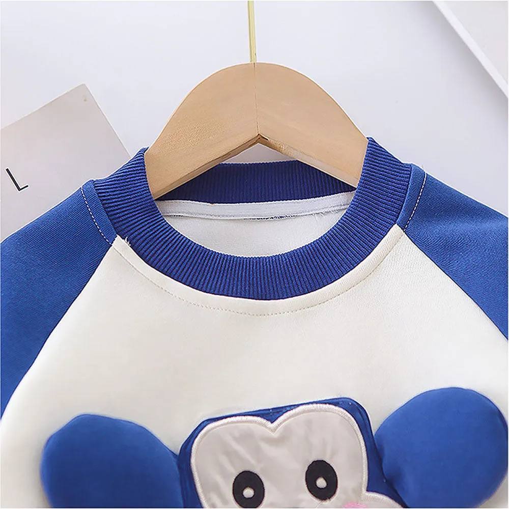 Blue 3D Monkey Face 2Pcs Track Suit Set For Winter And All Season Wear