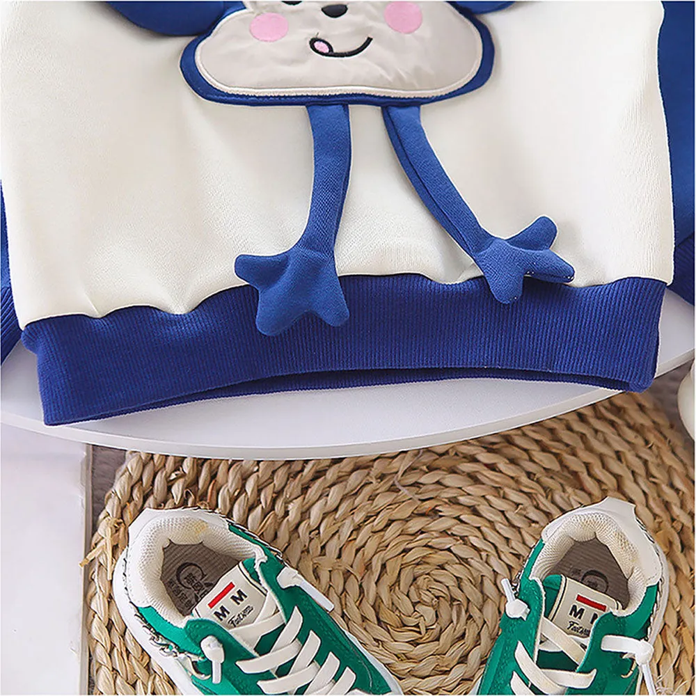 Blue 3D Monkey Face 2Pcs Track Suit Set For Winter And All Season Wear