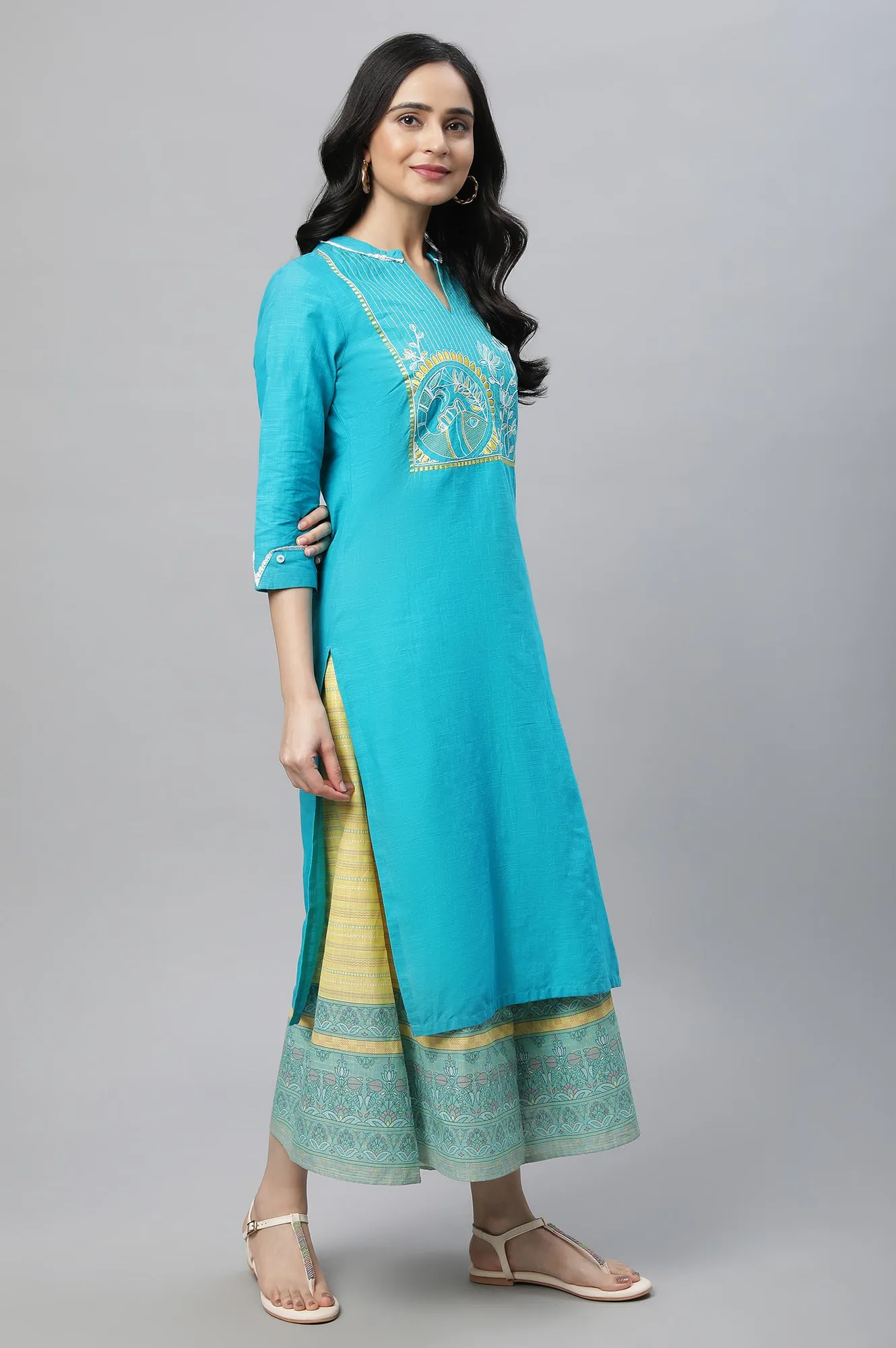 Blue Printed Kurta & Culottes Set