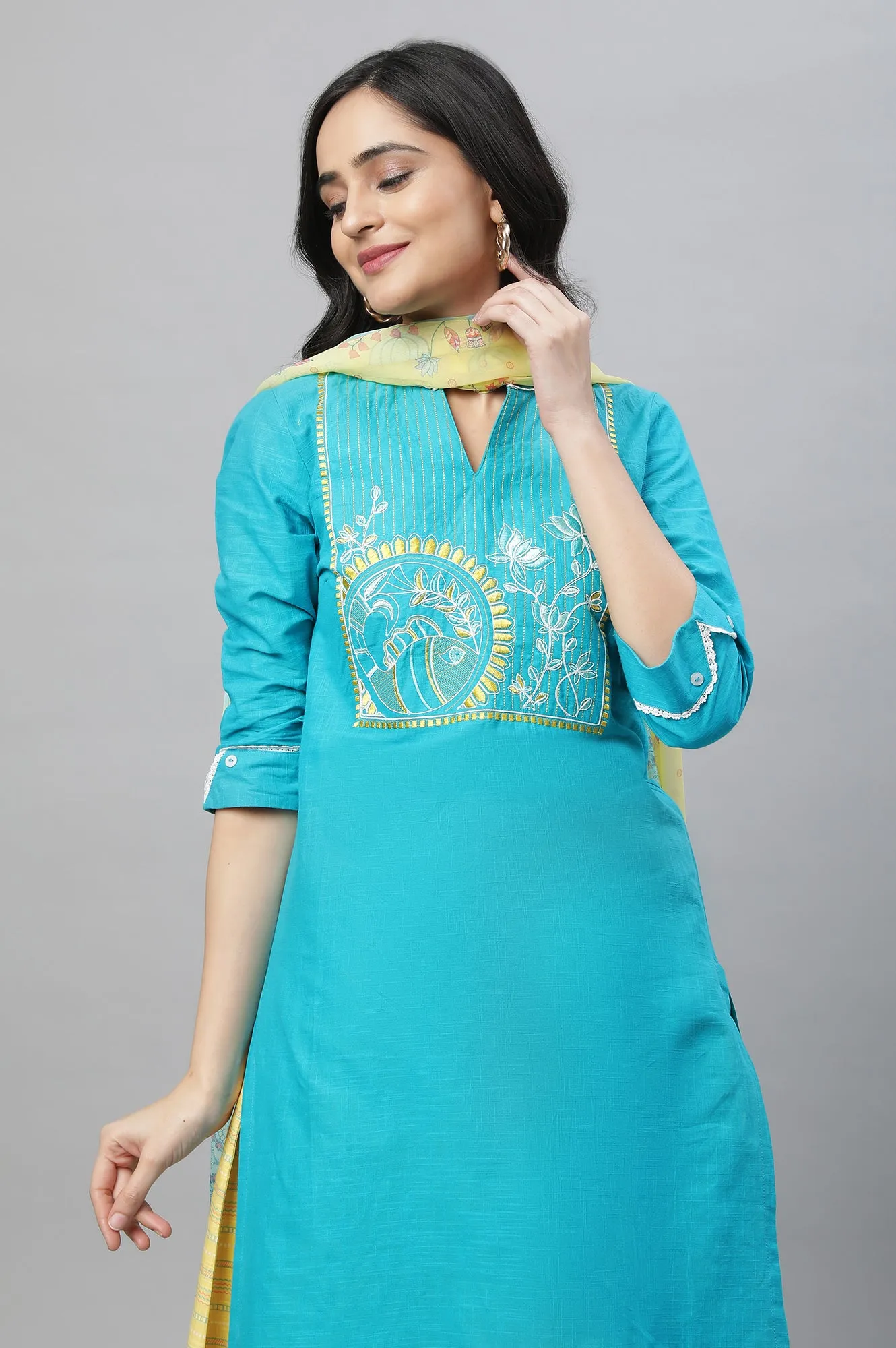 Blue Printed Kurta & Culottes Set