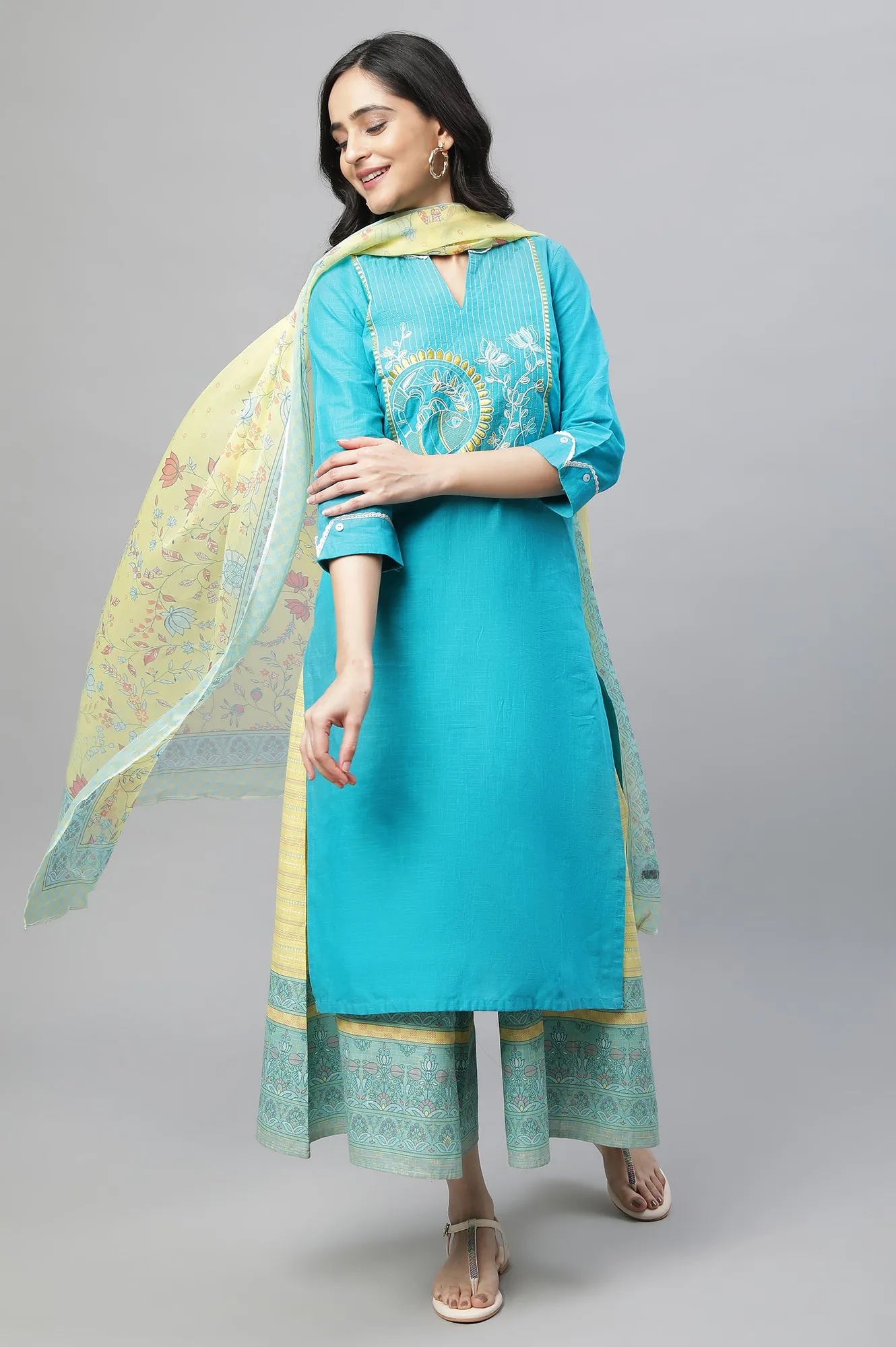Blue Printed Kurta & Culottes Set