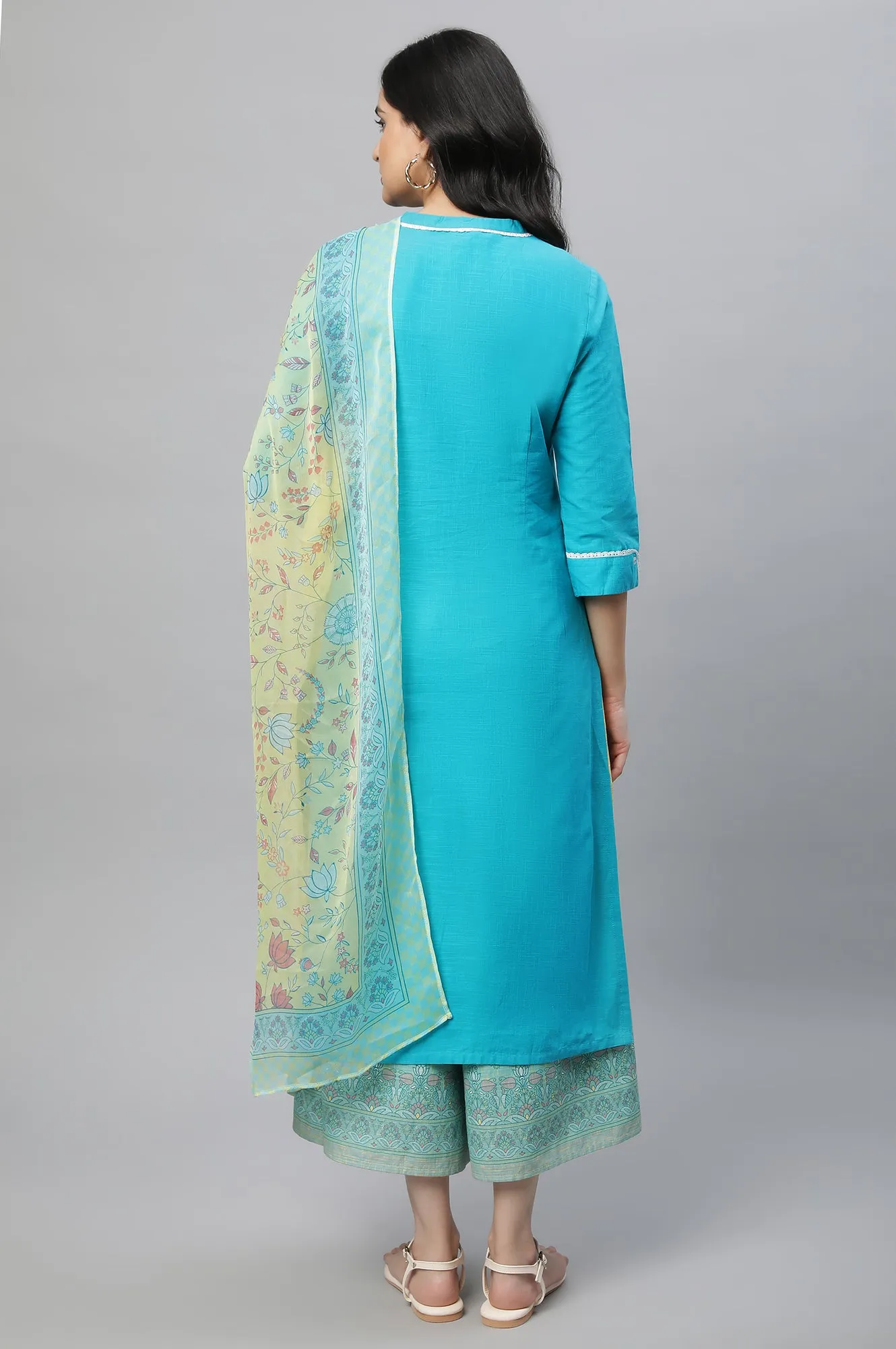 Blue Printed Kurta & Culottes Set