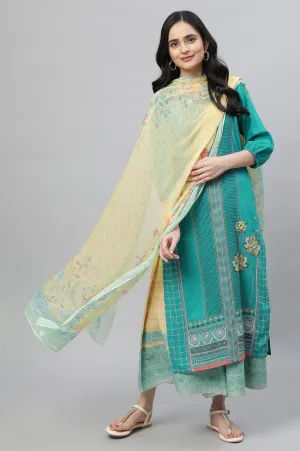 Blue Printed Kurta, Culottes & Dupatta Set