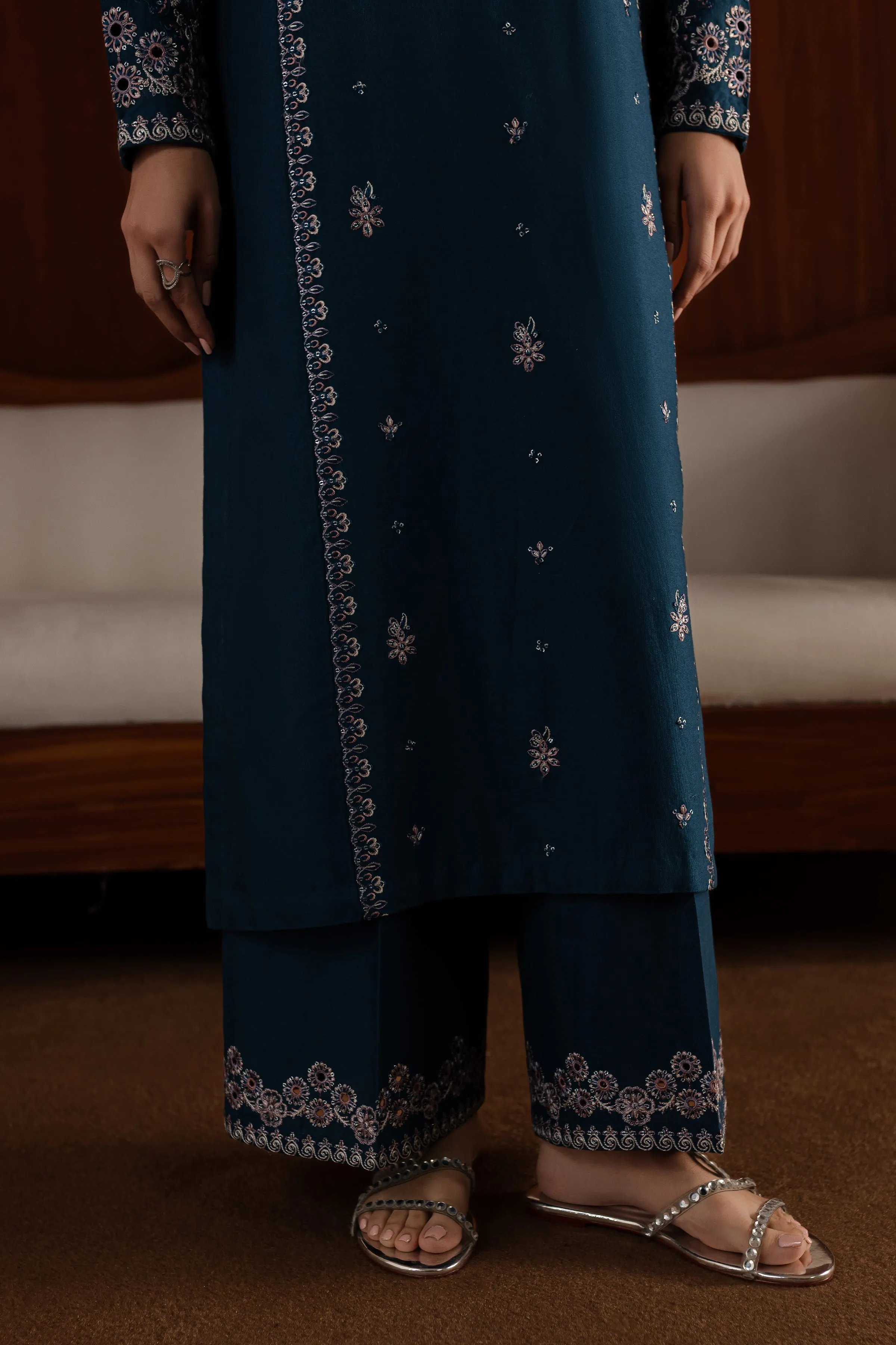 Blue Twinkle 3Pc - Embroidered Khaddar Dress