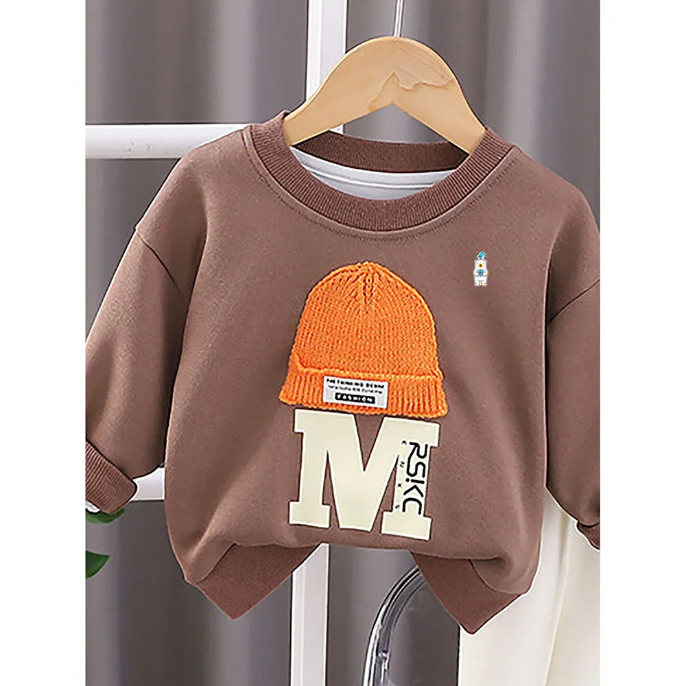 Brown 3D Cap Design 2 Pcs Track Suit Set For Toddlers And Kids