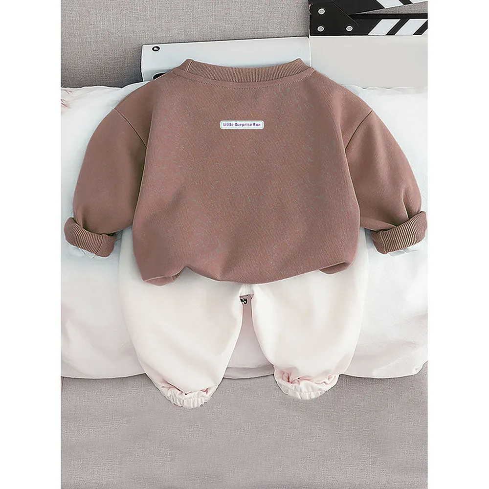 Brown 3D Cap Design 2 Pcs Track Suit Set For Toddlers And Kids