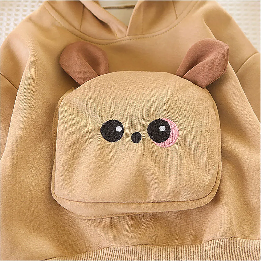 Brown 3D Ears Hoodie 2Pcs Toddlers & Kids Track Suit Set For Winter And All Season Wear