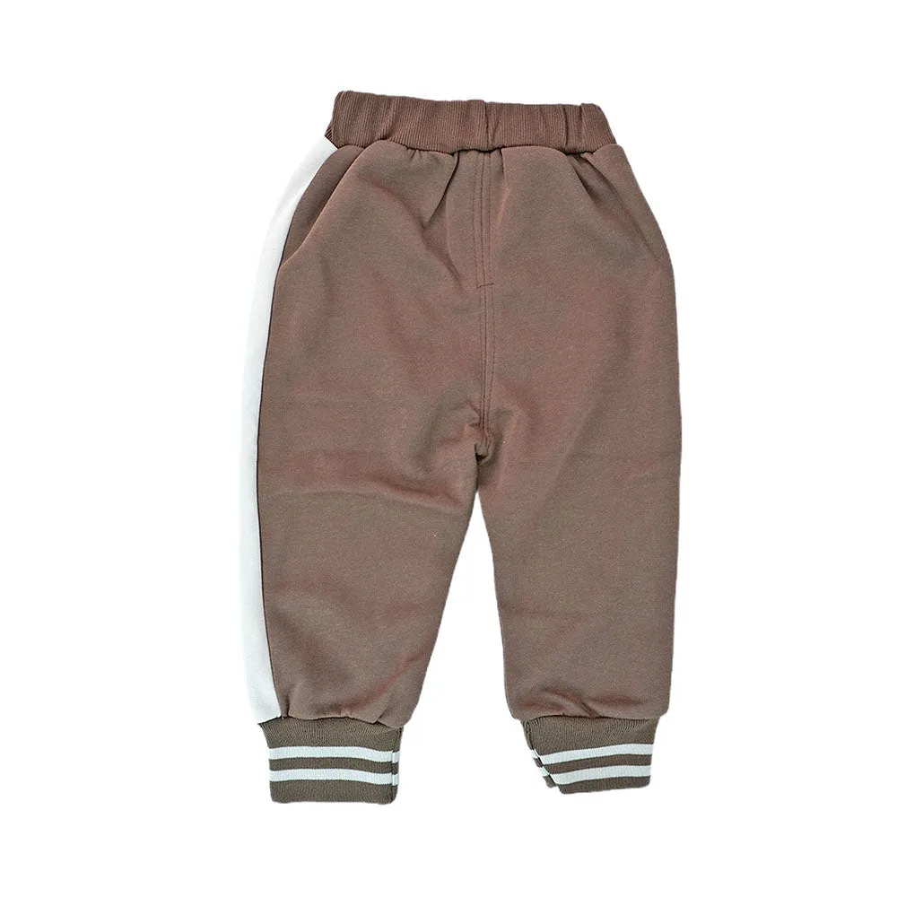 Brown & Cream 1977 Designed 3 Pcs Varsity Jacket Styled Track Suit Set For Toddlers And Kids