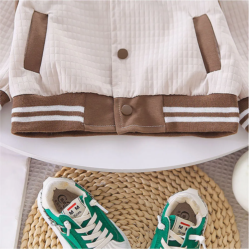 Brown Dino Broach Designed Jacket 3 Pcs Track Suit Set For Toddlers And Kids