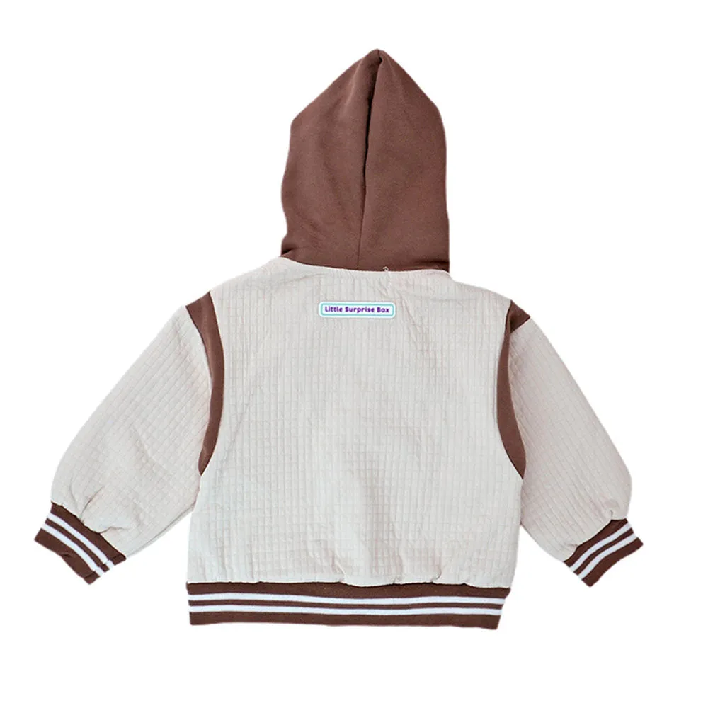Brown Dino Broach Designed Jacket 3 Pcs Track Suit Set For Toddlers And Kids