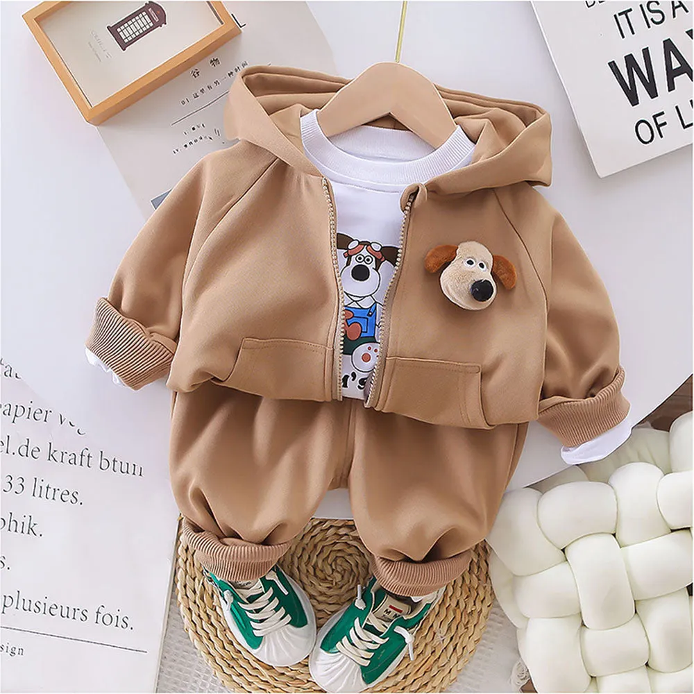 Brown Dog Broach 3 Pcs Track Suit Set For Toddlers And Kids