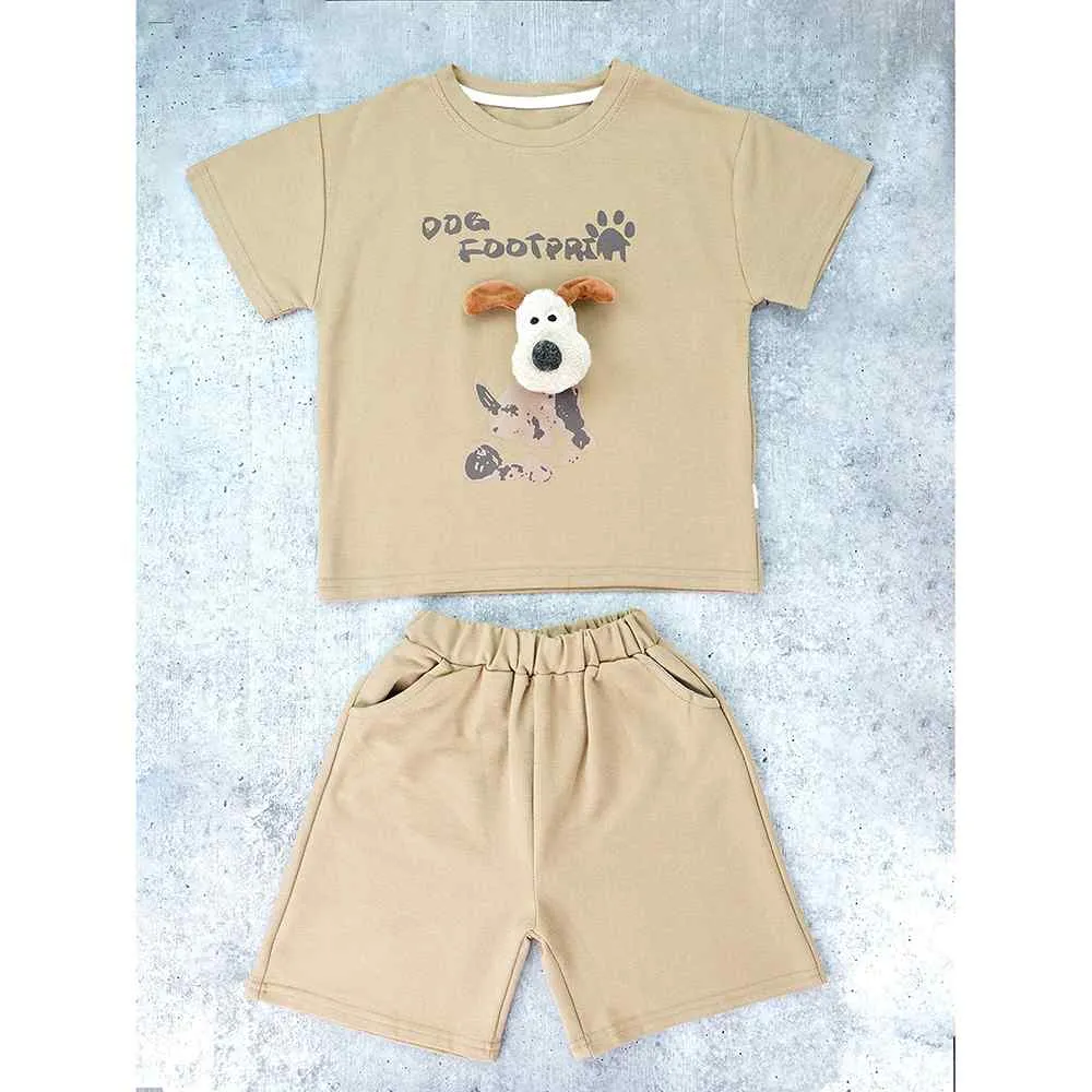 Brown Doggy Paw 2pcs Shorts set for Toddlers and Kids.