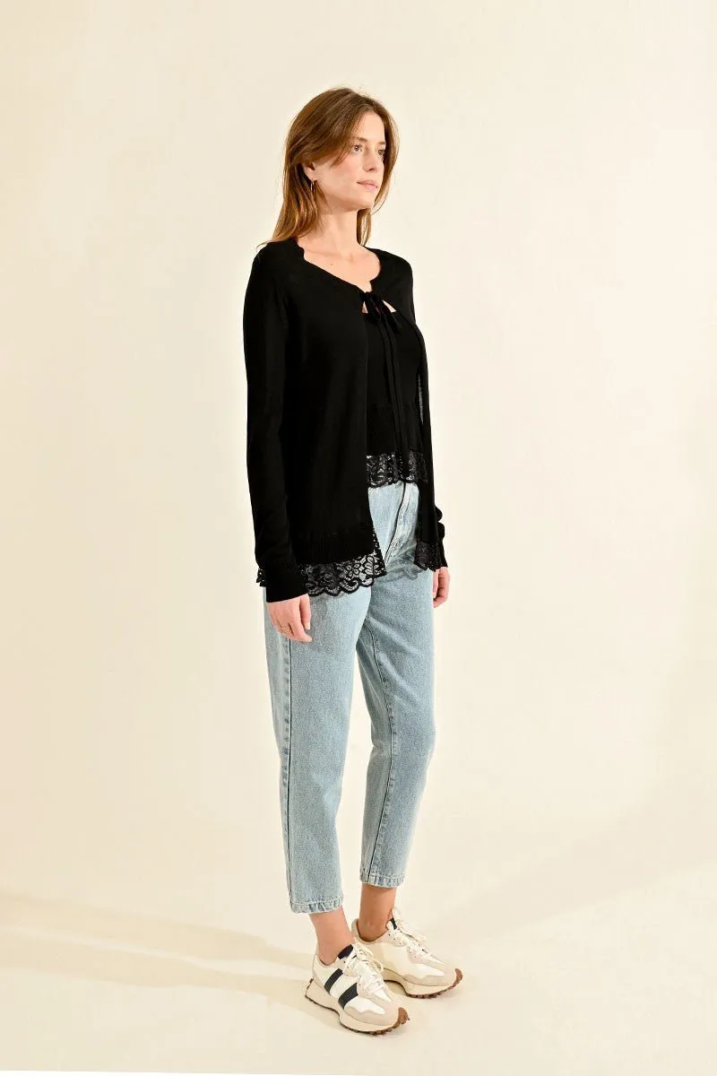 CARDIGAN WITH LACE BAND