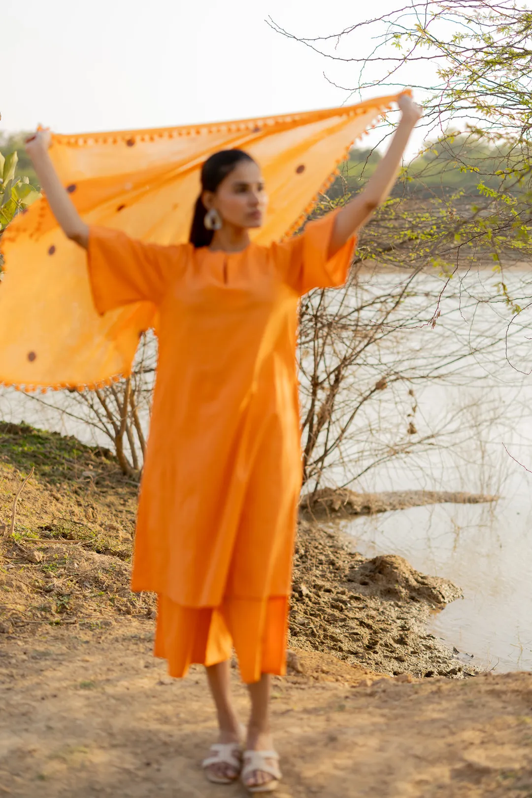 Carrot Orange Kurta and Culottes Set
