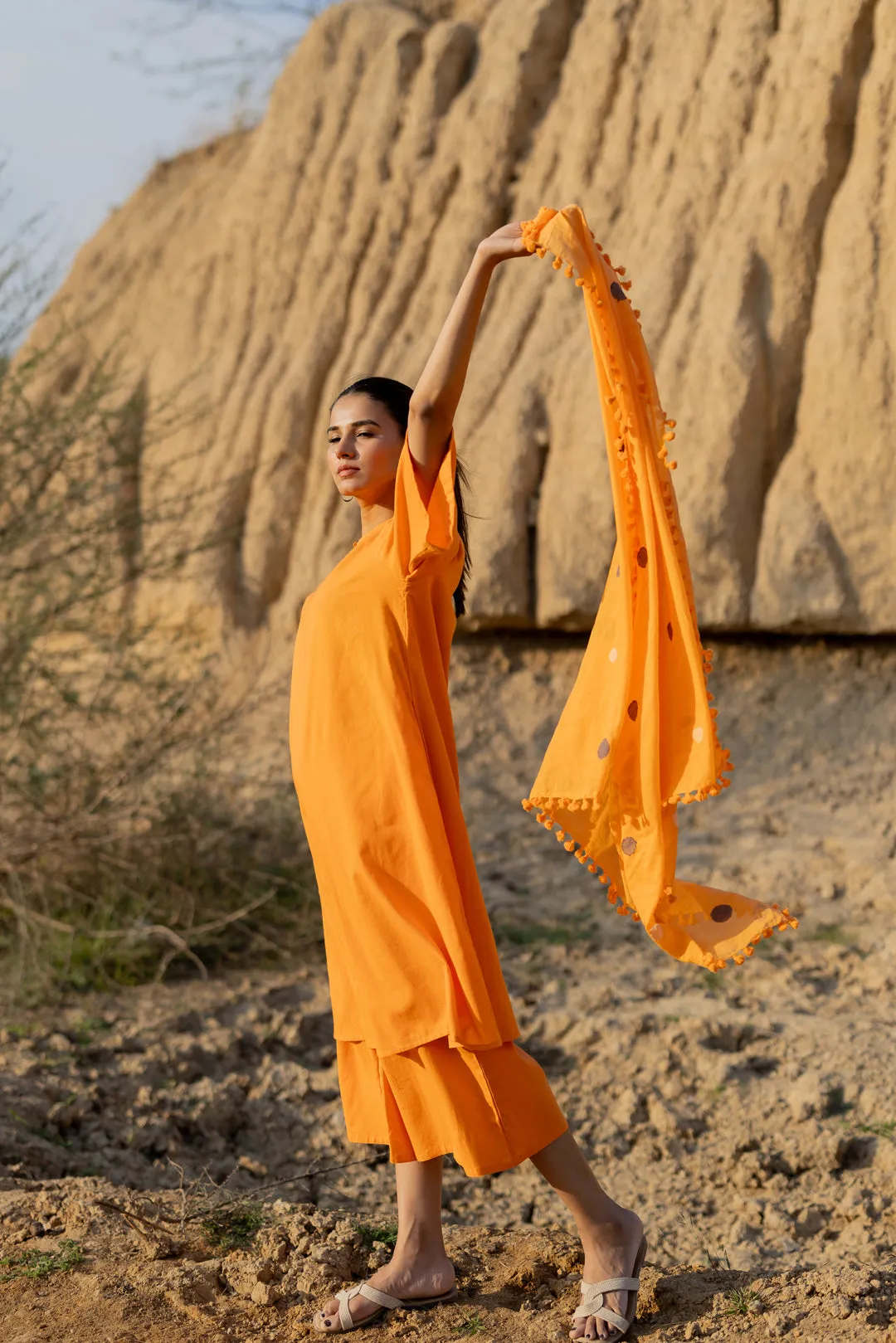 Carrot Orange Kurta and Culottes Set