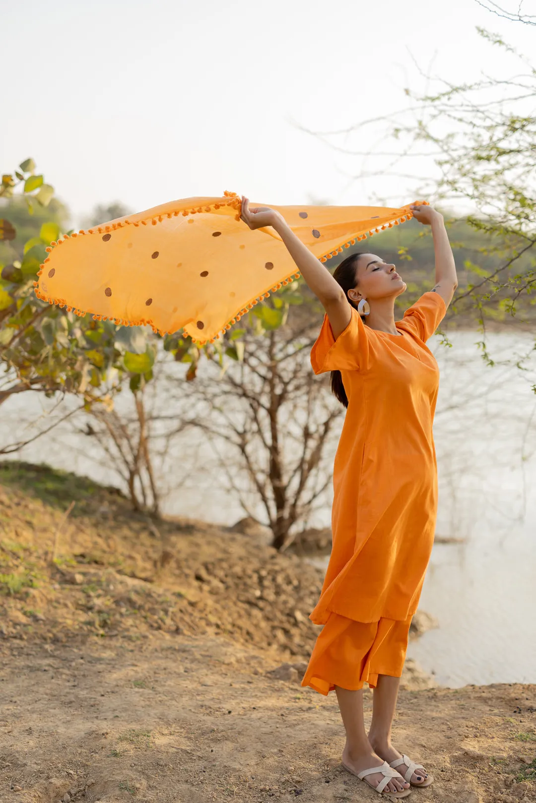 Carrot Orange Kurta and Culottes Set