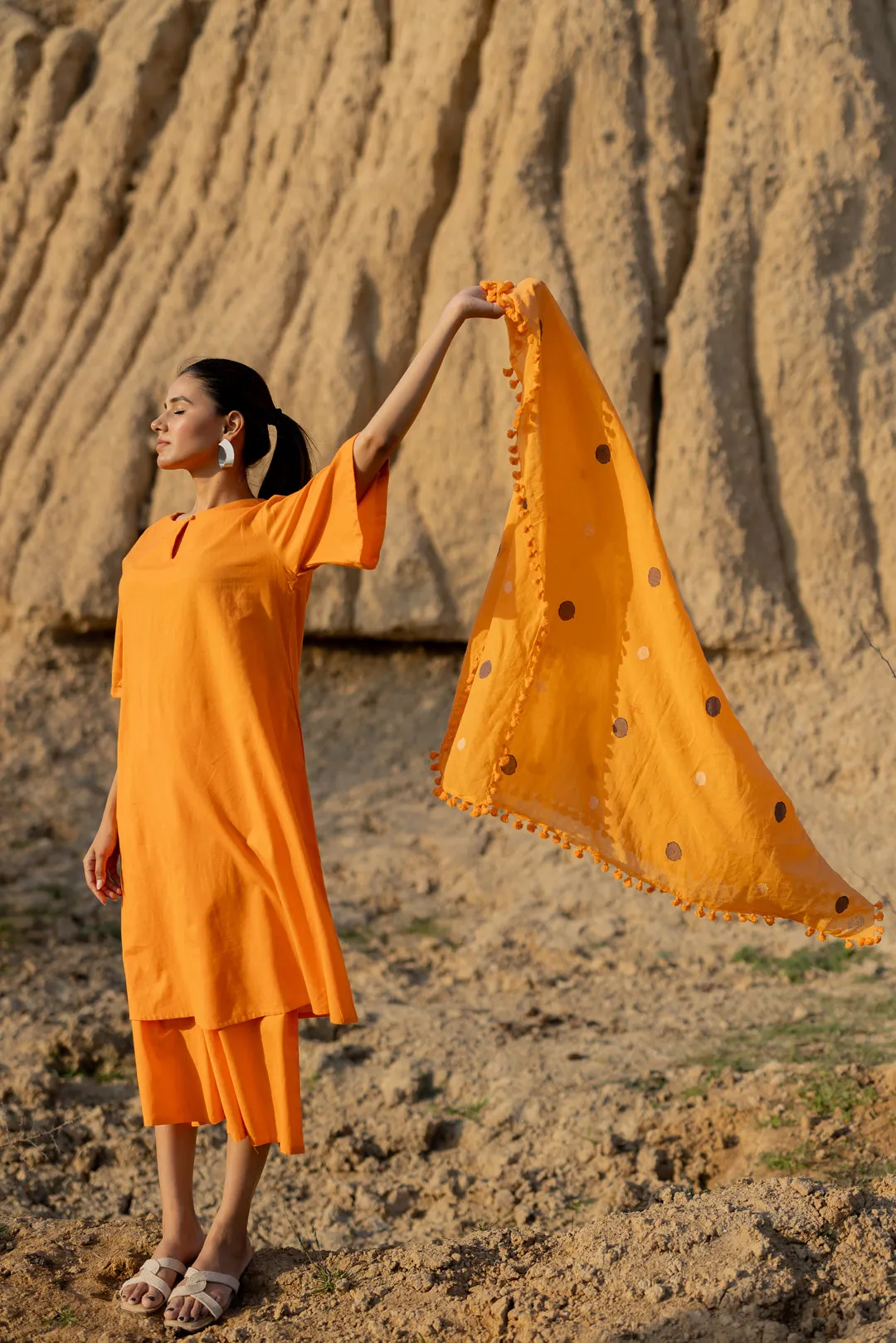Carrot Orange Kurta and Culottes Set