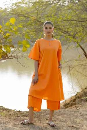 Carrot Orange Kurta and Culottes Set