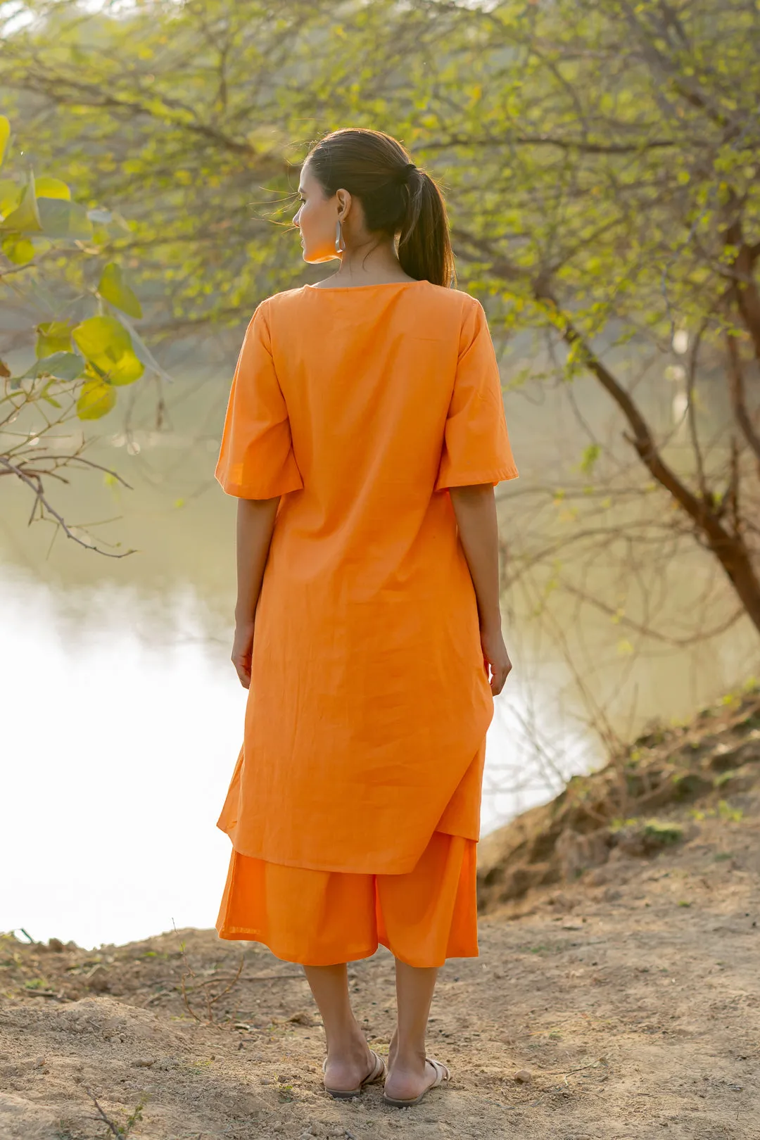 Carrot Orange Kurta and Culottes Set