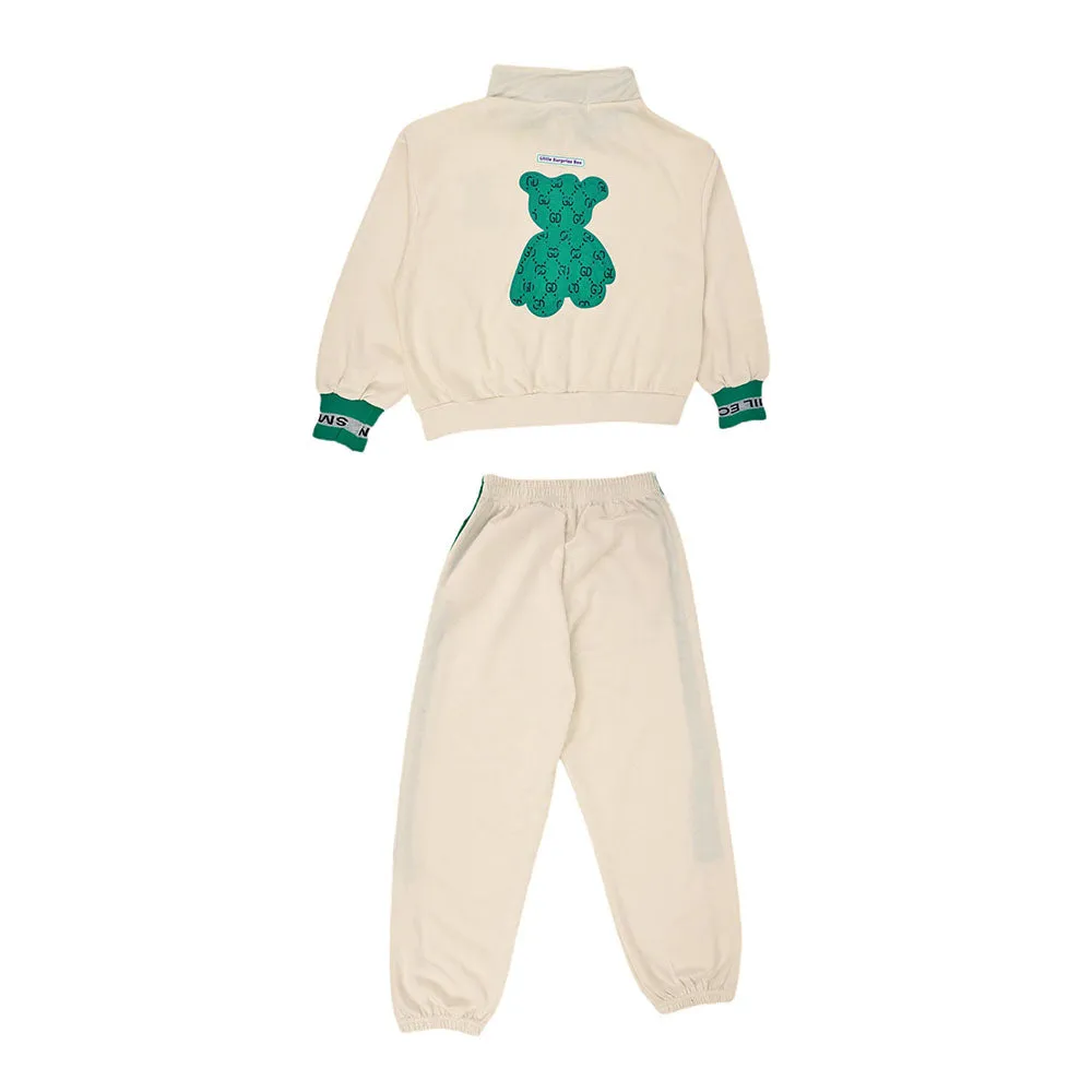Casual Green Teddy & Cream 2Pcs Track Suit Set For Kids & Tweens