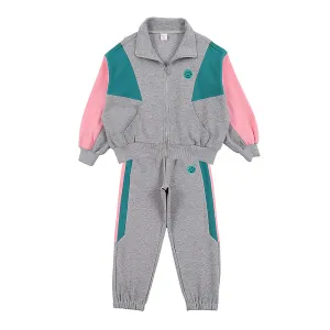 Casual Grey With Mint & Pink Stripes 2Pcs Track Suit Set For Kids & Tweens