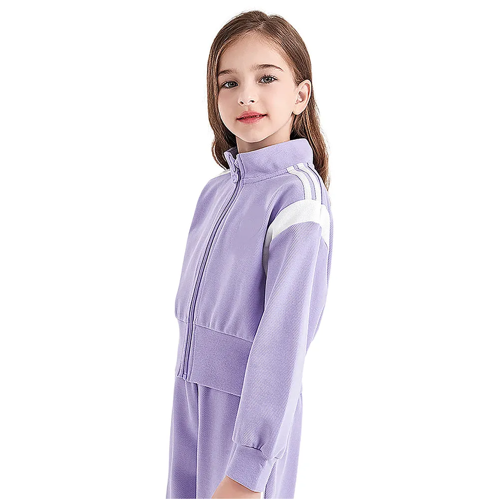 Casual Lilac & White Stripes 2Pcs Track Suit Set For Kids & Tweens