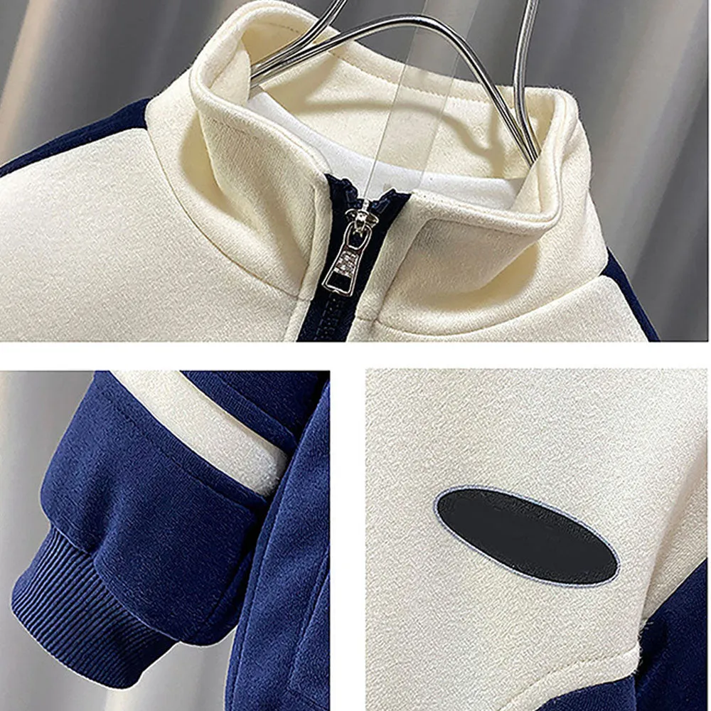Casual Navy & Cream 2Pcs Track Suit Set For Boys,Kids & Tweens