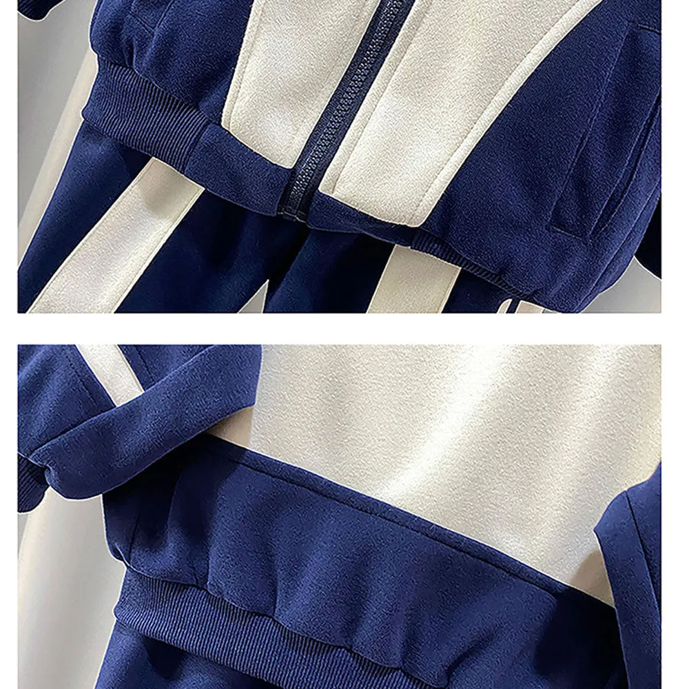 Casual Navy & Cream 2Pcs Track Suit Set For Boys,Kids & Tweens