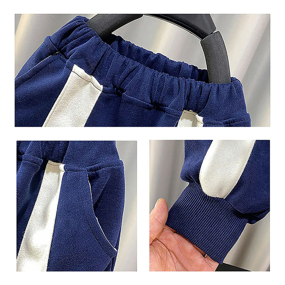 Casual Navy & Cream 2Pcs Track Suit Set For Boys,Kids & Tweens