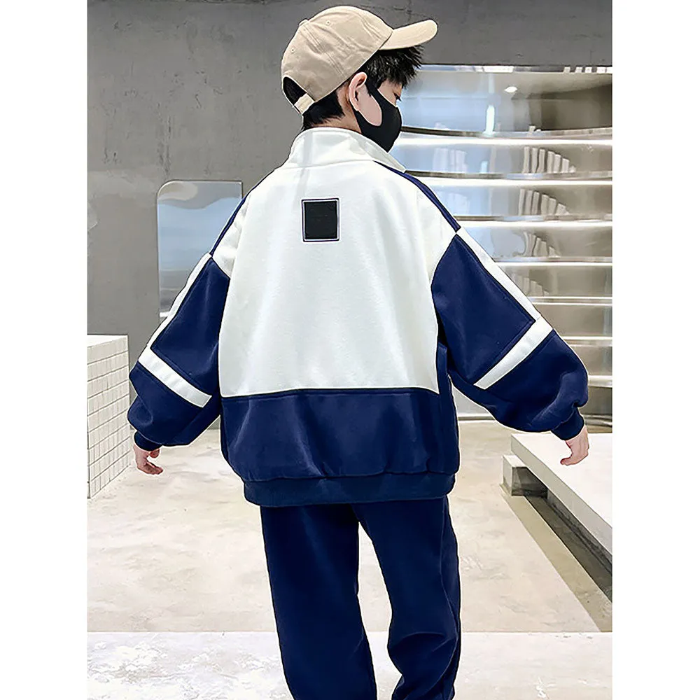 Casual Navy & Cream 2Pcs Track Suit Set For Boys,Kids & Tweens