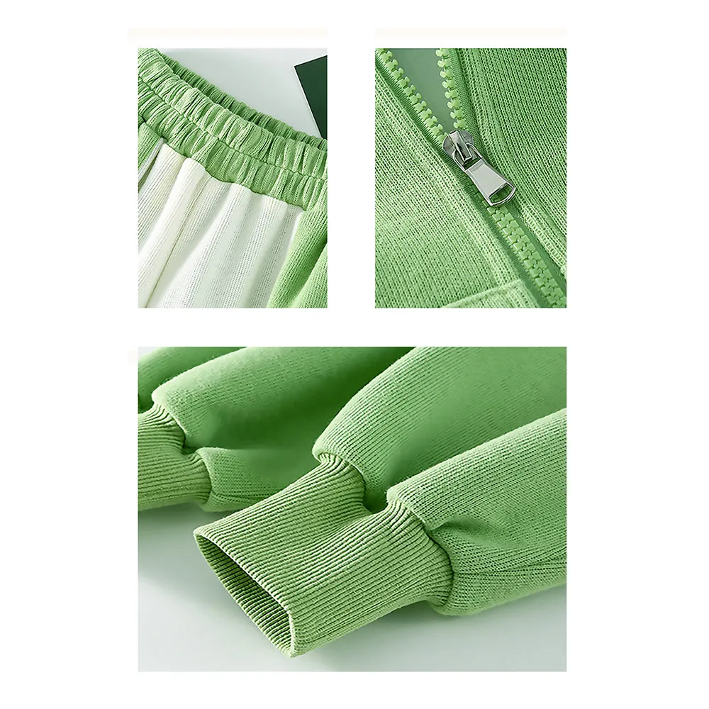 Casual Smiley Green & White Stripes 2Pcs Track Suit Set For Kids & Tweens