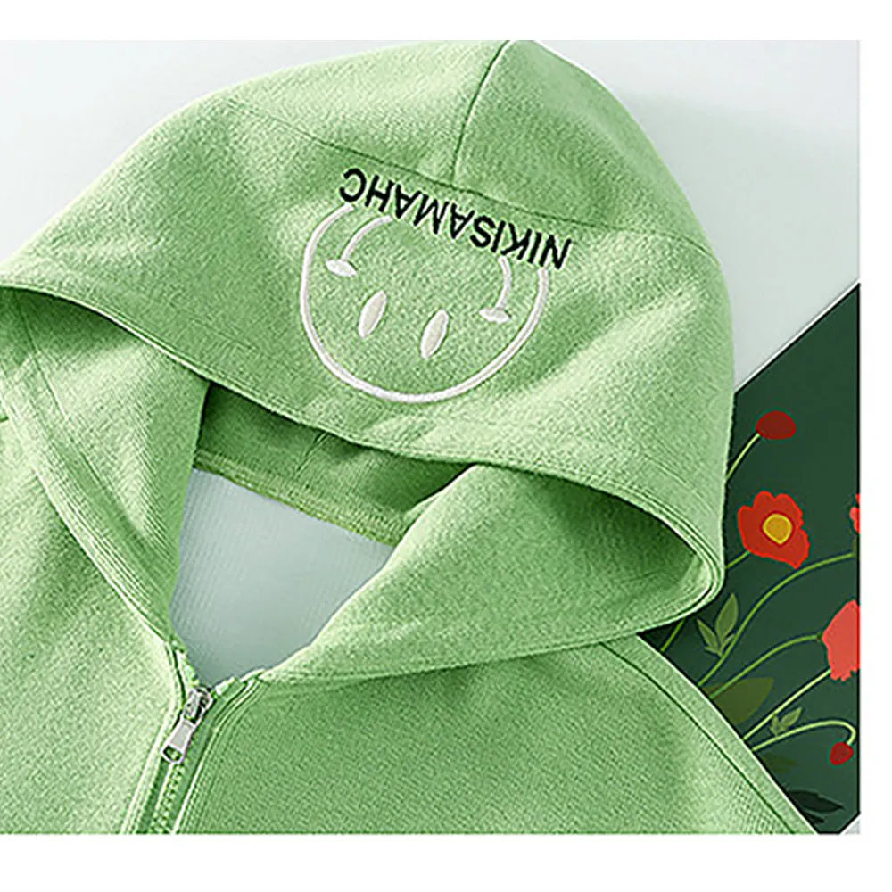 Casual Smiley Green & White Stripes 2Pcs Track Suit Set For Kids & Tweens