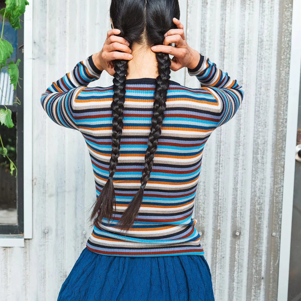 Child’s Fine Rib Sweater in 100% Merino - Multi Stripes (2-12y )