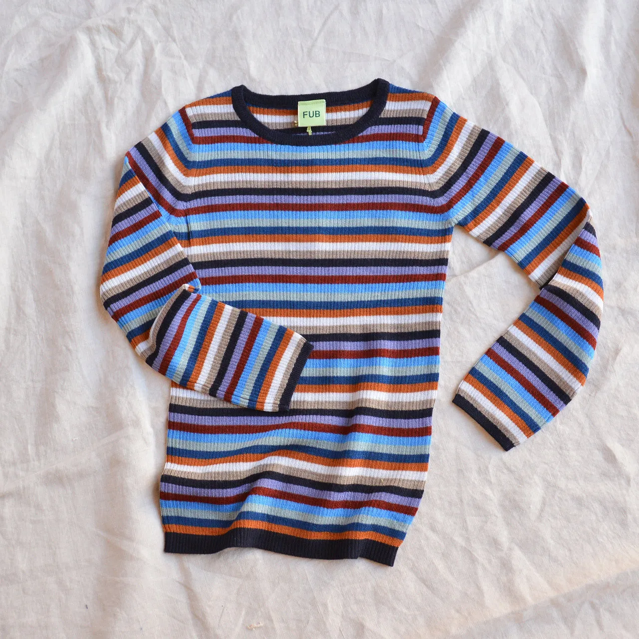 Child’s Fine Rib Sweater in 100% Merino - Multi Stripes (2-12y )