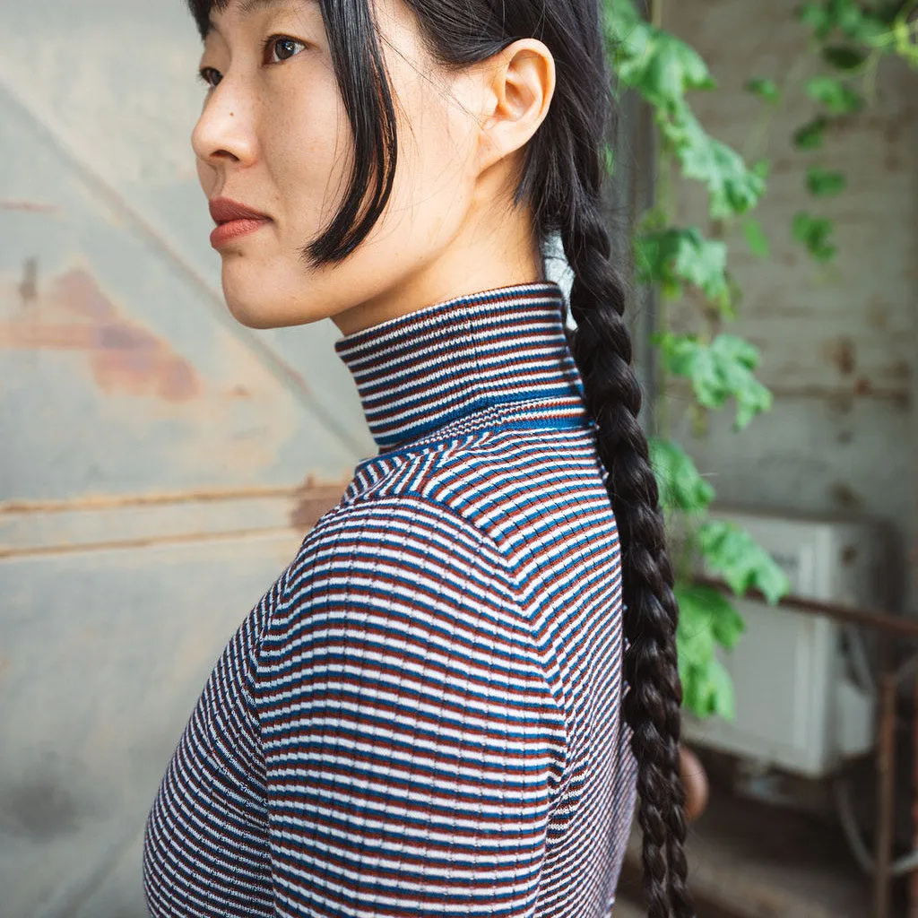 Child’s Rollneck Fine Rib Sweater - 100% Merino - Ecru/Clay/Pond (2-12y )