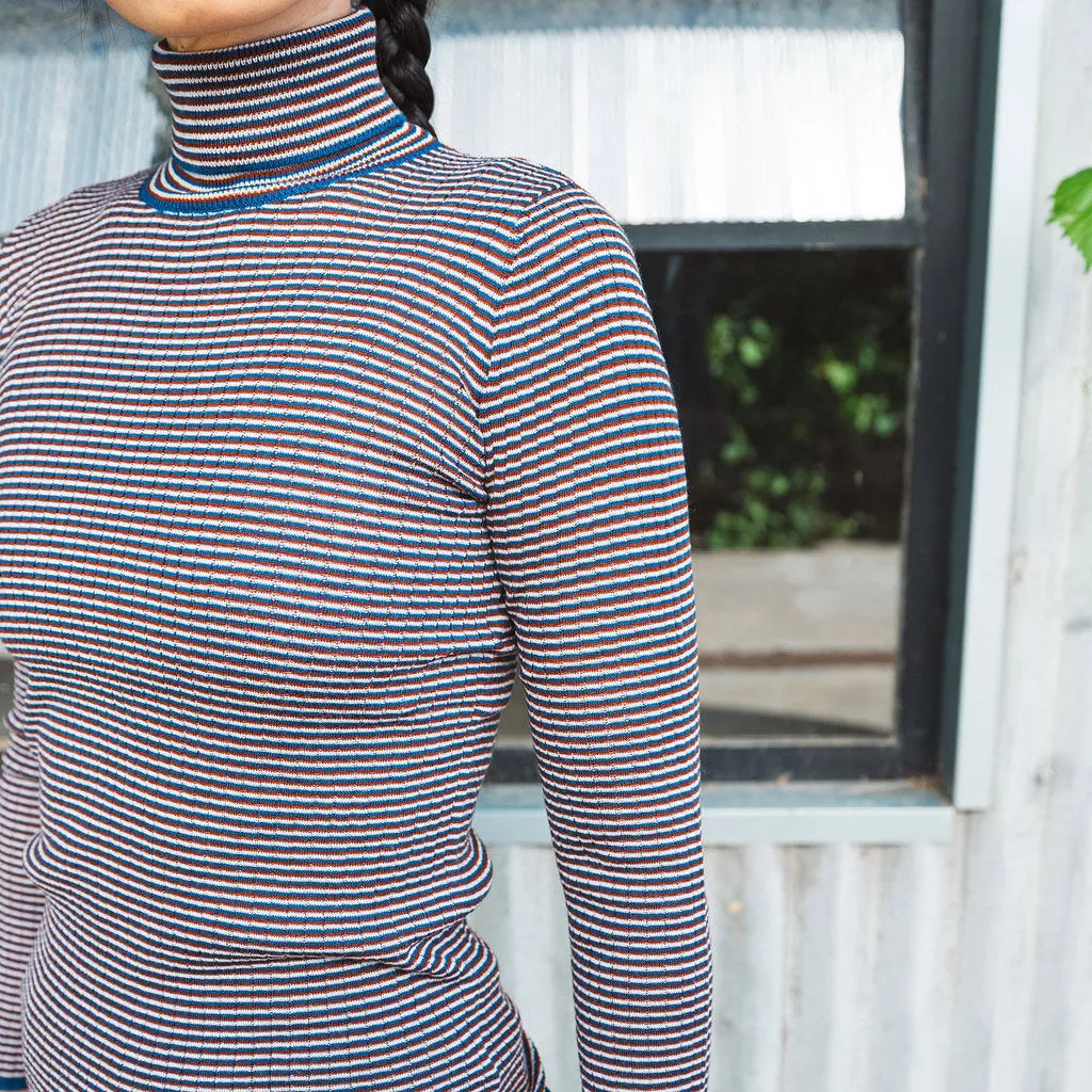 Child’s Rollneck Fine Rib Sweater - 100% Merino - Ecru/Clay/Pond (2-12y )