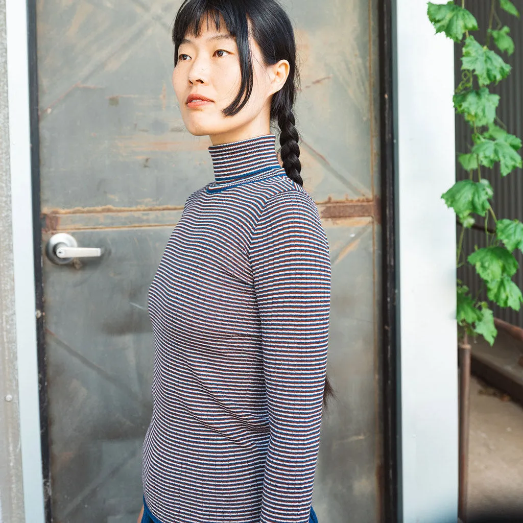 Child’s Rollneck Fine Rib Sweater - 100% Merino - Ecru/Clay/Pond (2-12y )