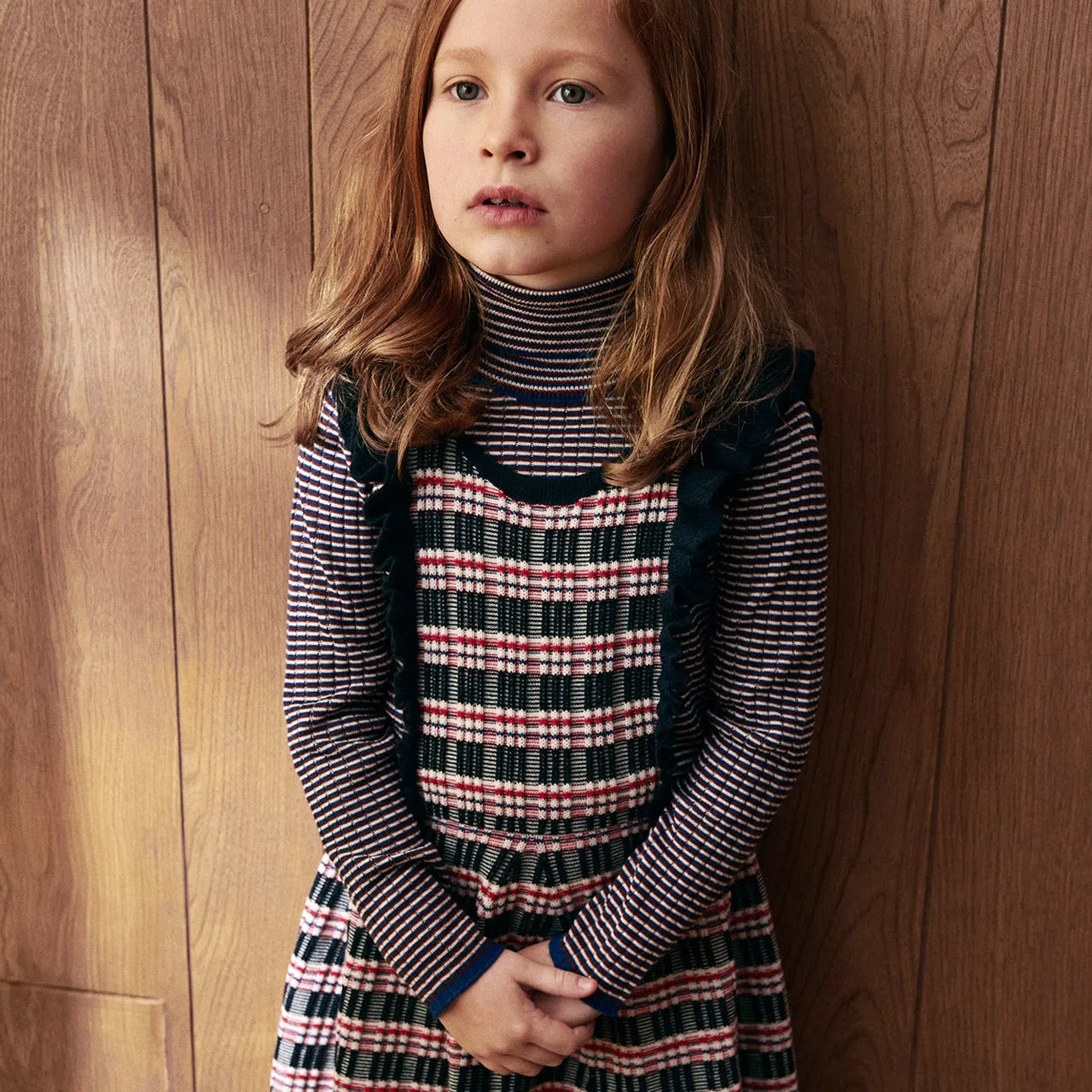 Child’s Rollneck Fine Rib Sweater - 100% Merino - Ecru/Clay/Pond (2-12y )