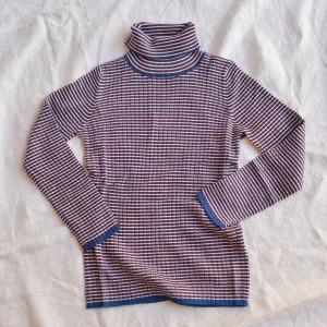 Child’s Rollneck Fine Rib Sweater - 100% Merino - Ecru/Clay/Pond (2-12y )