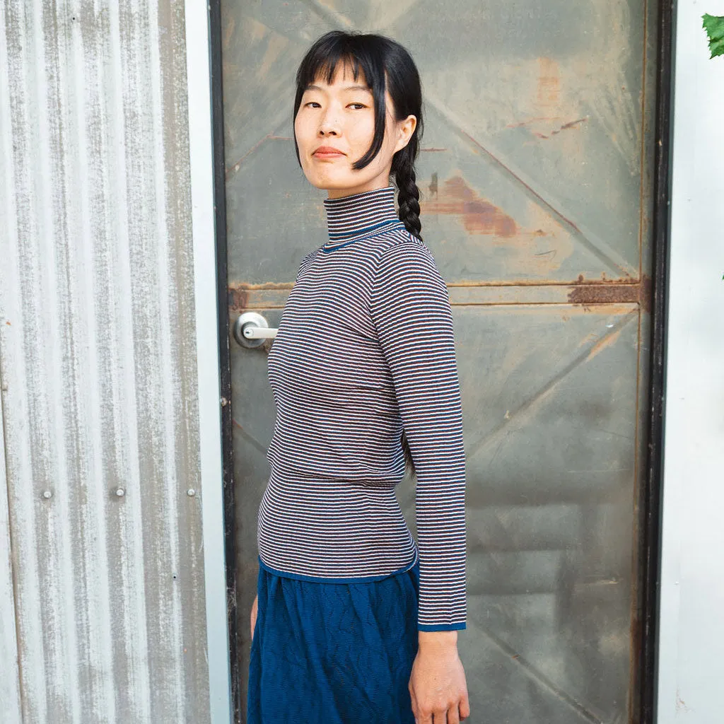 Child’s Rollneck Fine Rib Sweater - 100% Merino - Ecru/Clay/Pond (2-12y )