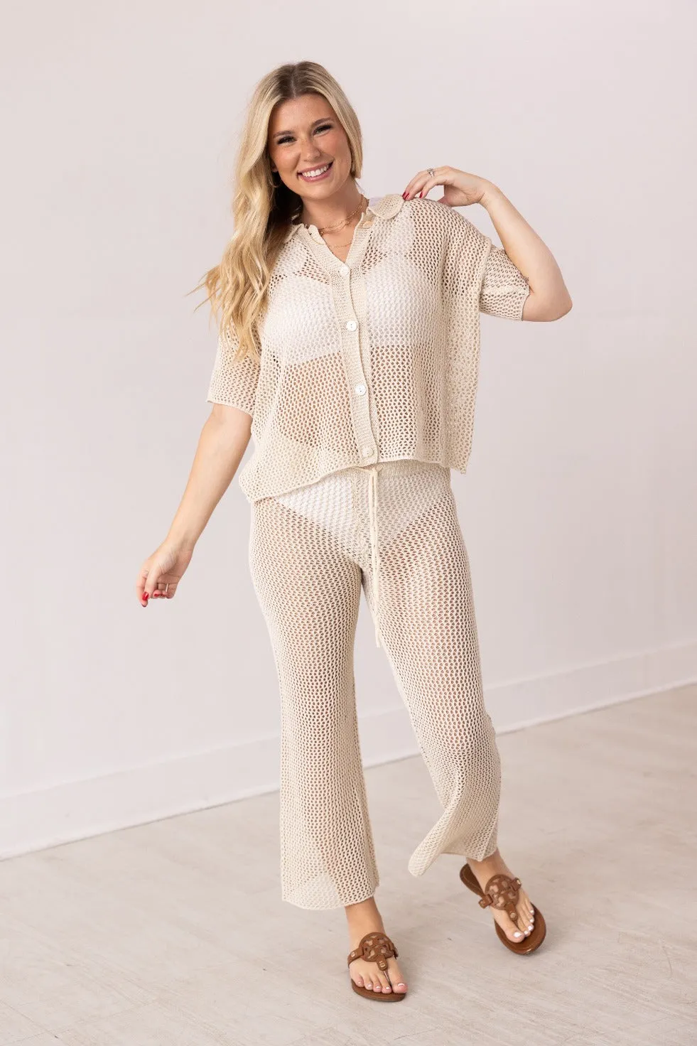 Cover-Up Crochet Pants, Cream