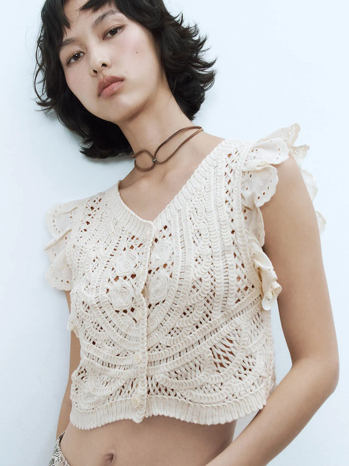 Crochet Knitted Sleeveless Cardigans