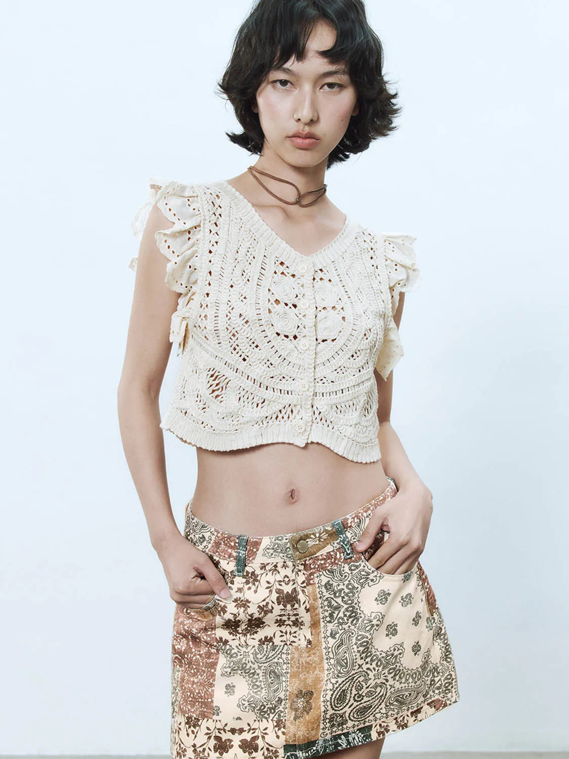 Crochet Knitted Sleeveless Cardigans