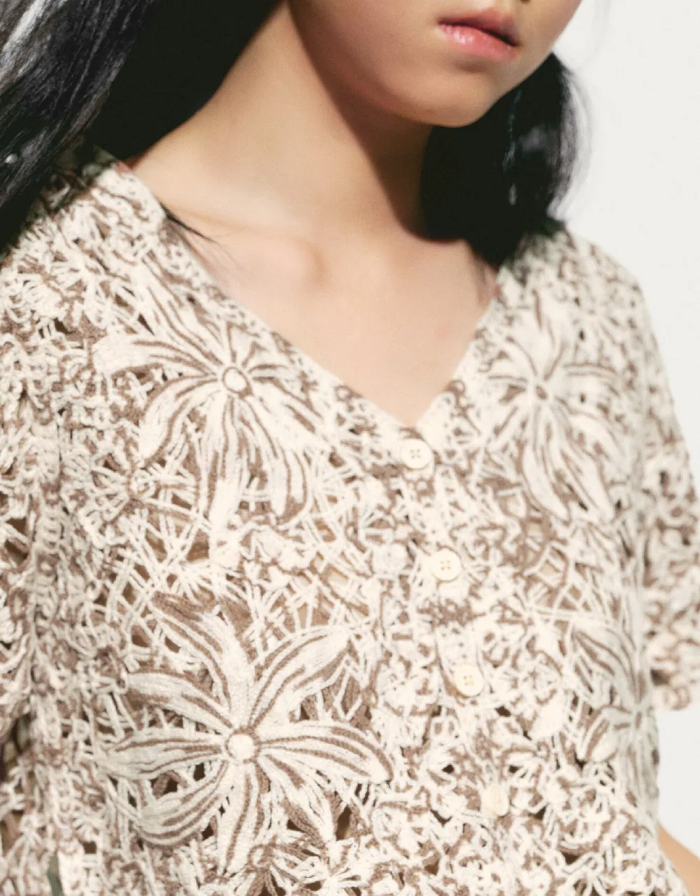 Crochet V-Neck Knitted Cardigan