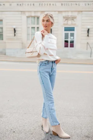 Crushing On You Ivory And Brown Striped Crew Neck Sweater FINAL SALE