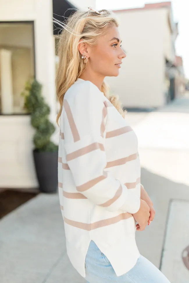 Crushing On You Ivory And Brown Striped Crew Neck Sweater FINAL SALE
